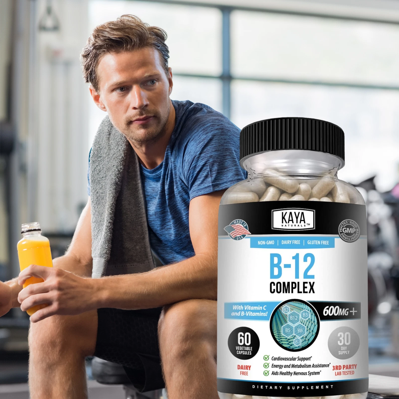 Image of B-12 Complex Supplement for Energy & Metabolism Support – 60 Capsules