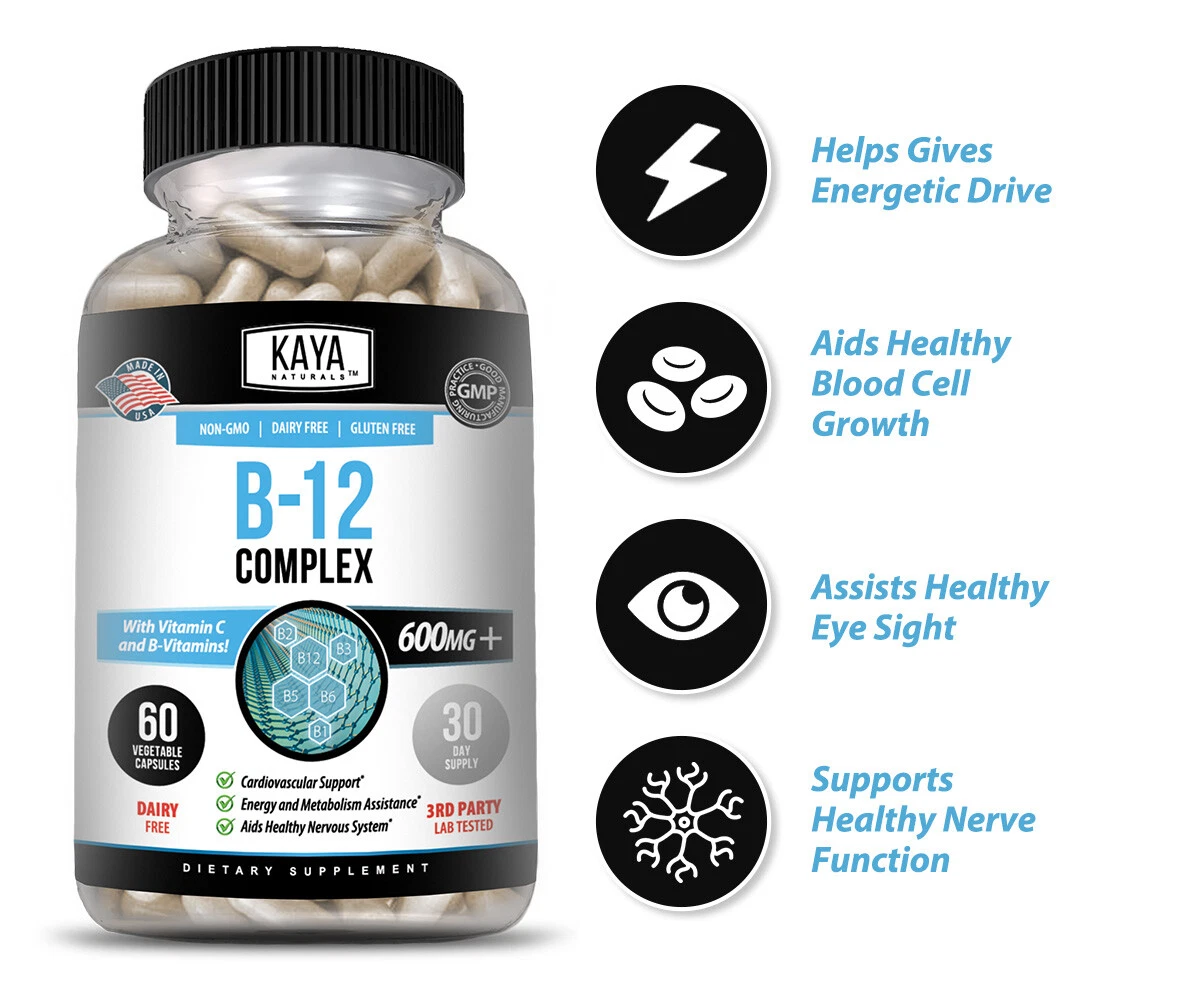 Image of B-12 Complex Supplement for Energy & Metabolism Support – 60 Capsules