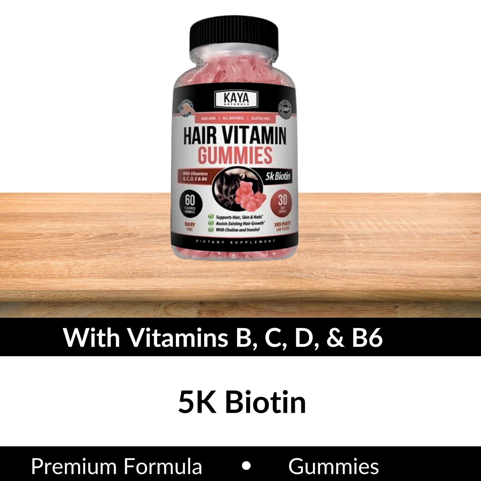 Image of Hair Vitamin Gummies with Biotin for Hair & Nail Growth – 2 Pack, 60ct