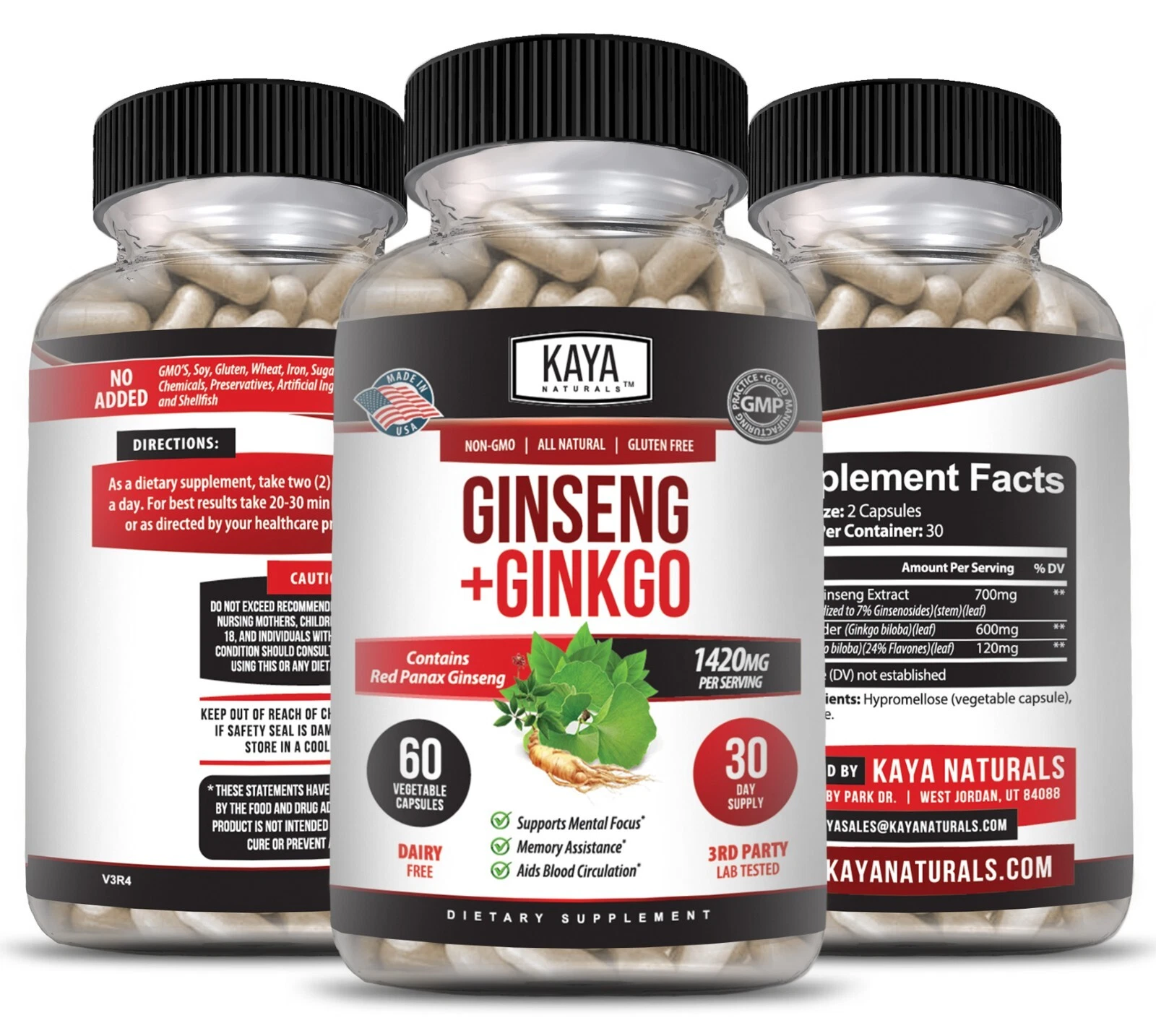 Image of Ginkgo Biloba & Red Panax Ginseng for Brain & Memory Support – Focus Supplement