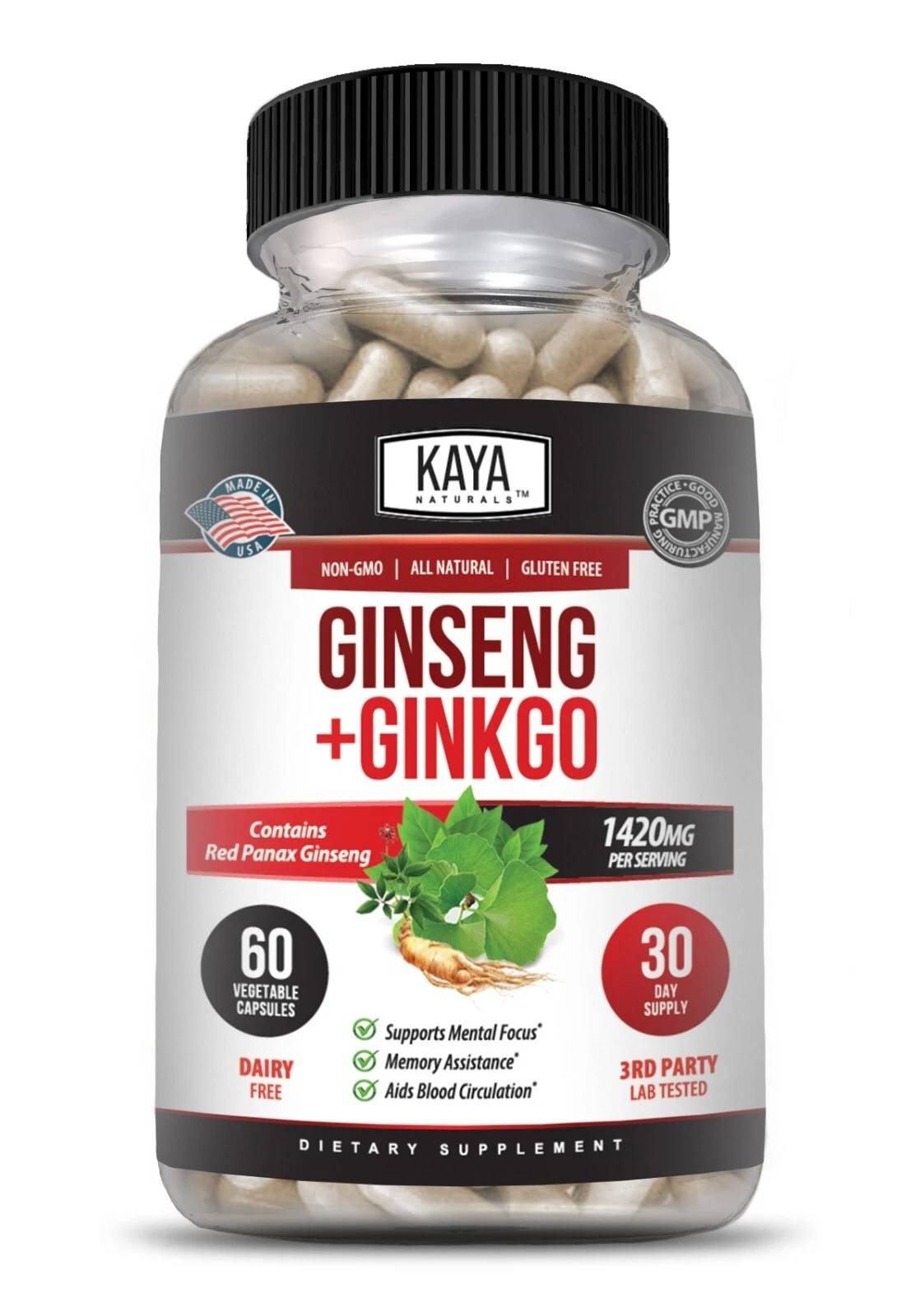 Image of Ginkgo Biloba & Red Panax Ginseng for Brain & Memory Support – Focus Supplement