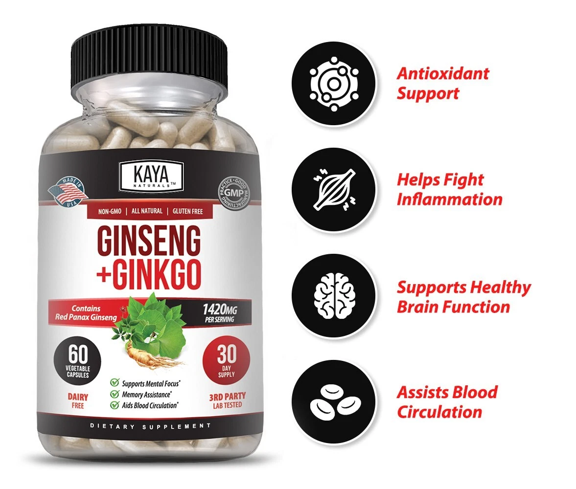Image of Ginkgo Biloba & Red Panax Ginseng for Brain & Memory Support – Focus Supplement