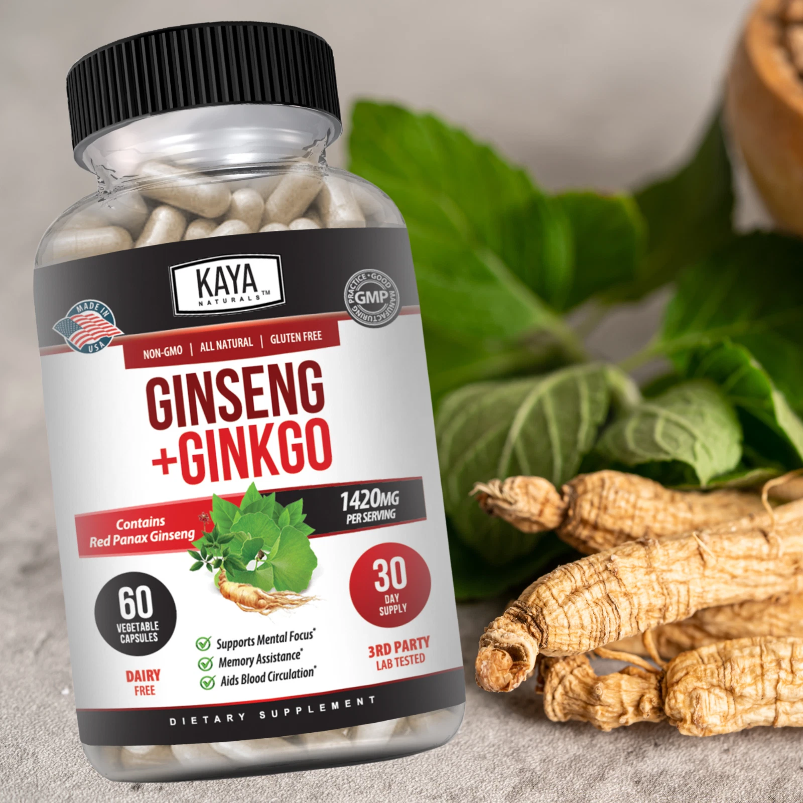 Image of Ginkgo Biloba & Red Panax Ginseng for Brain & Memory Support – Focus Supplement