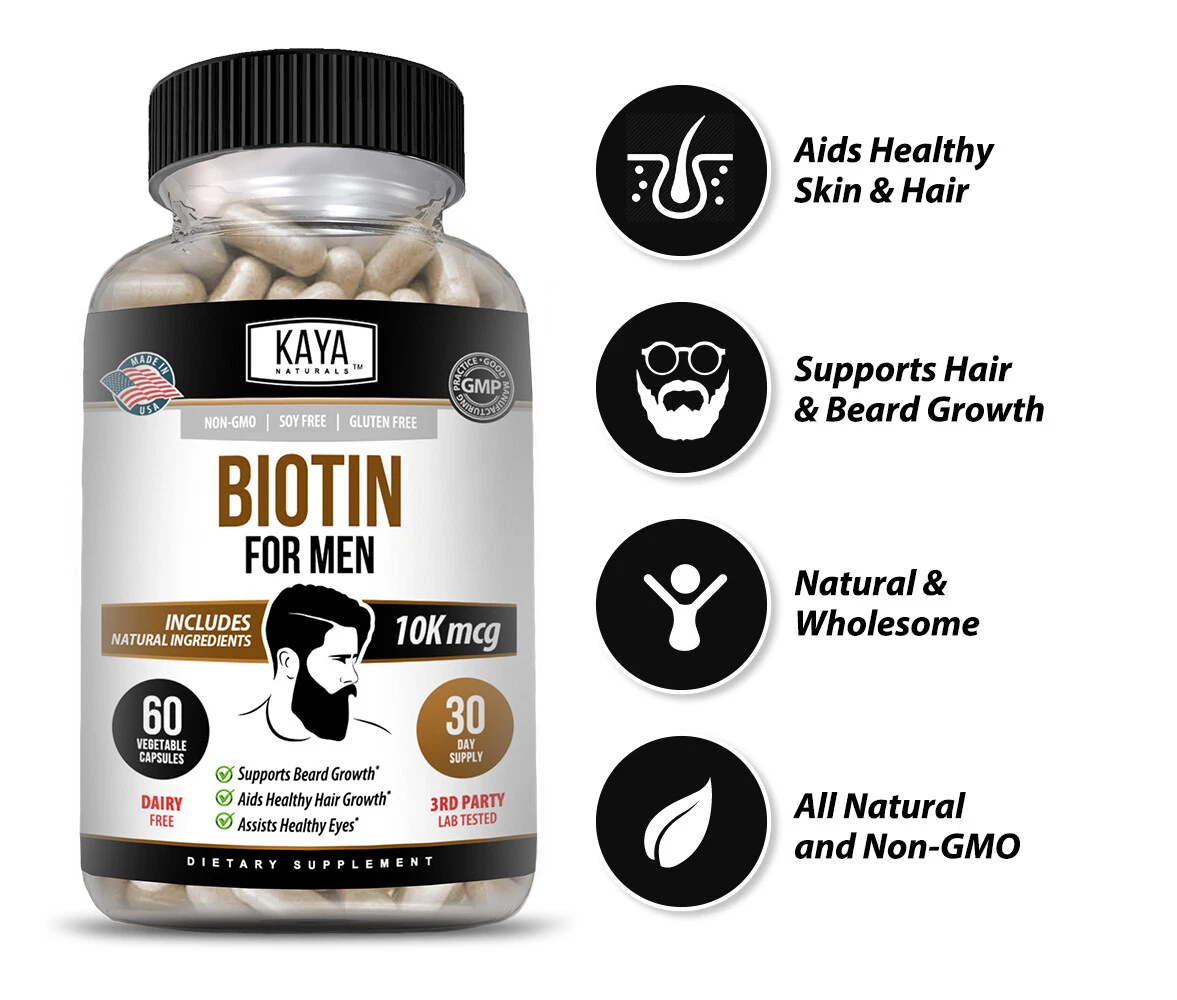 Image of Men's Biotin Supplement for Hair & Skin Support – 60 Capsules