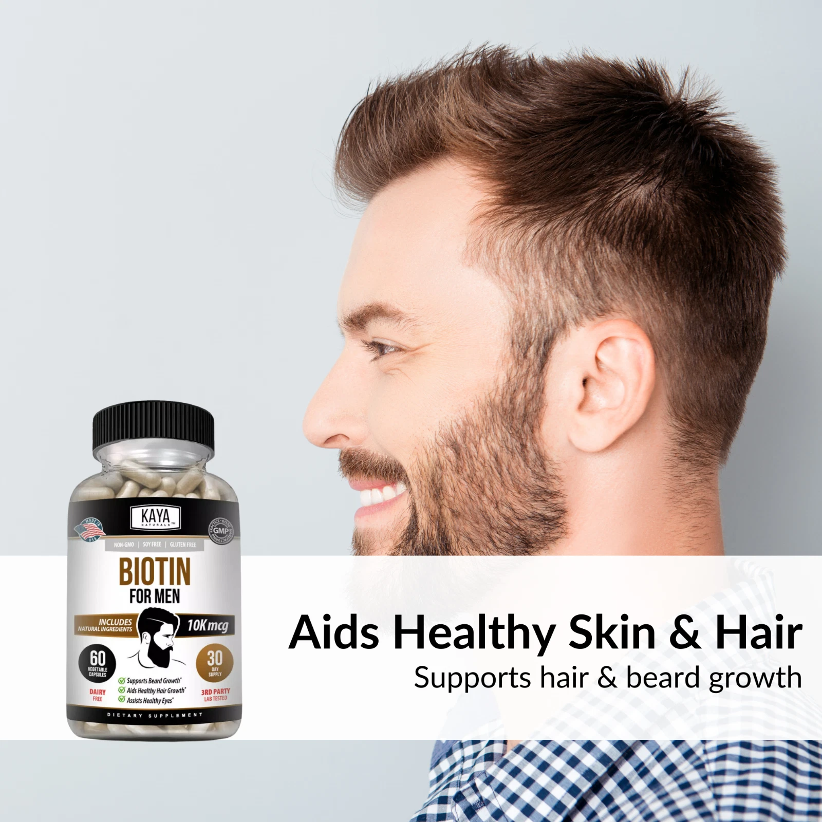 Image of Men's Biotin Supplement for Hair & Skin Support – 60 Capsules