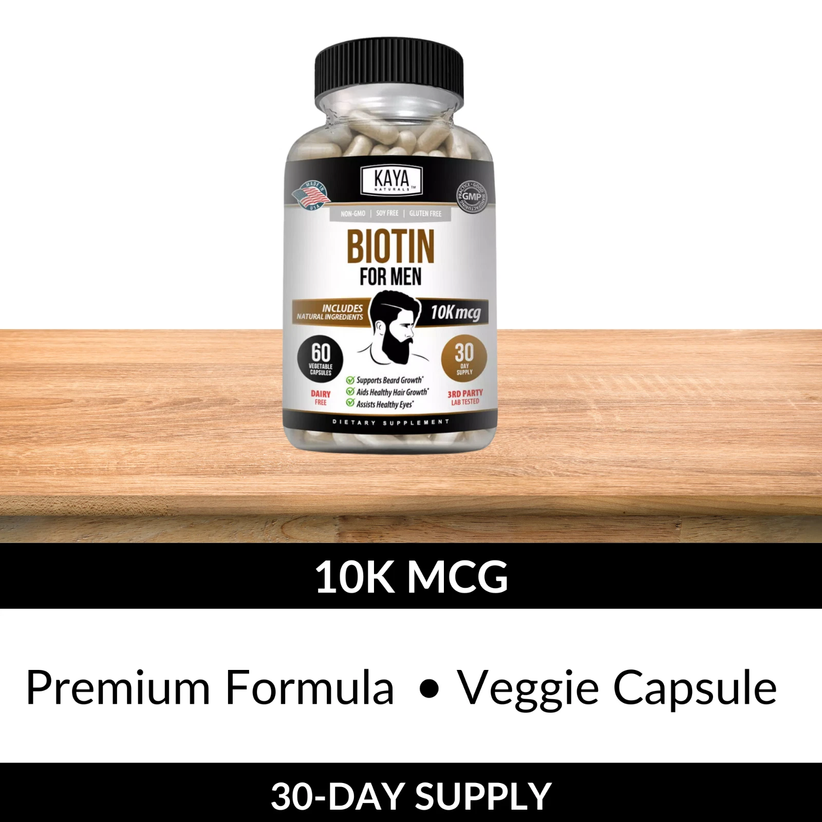 Image of Men's Biotin Supplement for Hair & Skin Support – 60 Capsules