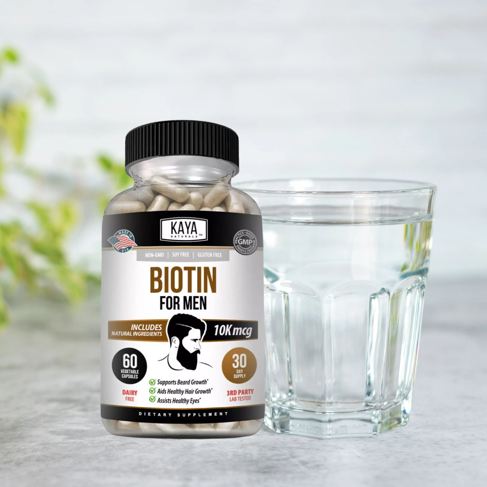 Image of Men's Biotin Supplement for Hair & Skin Support – 60 Capsules