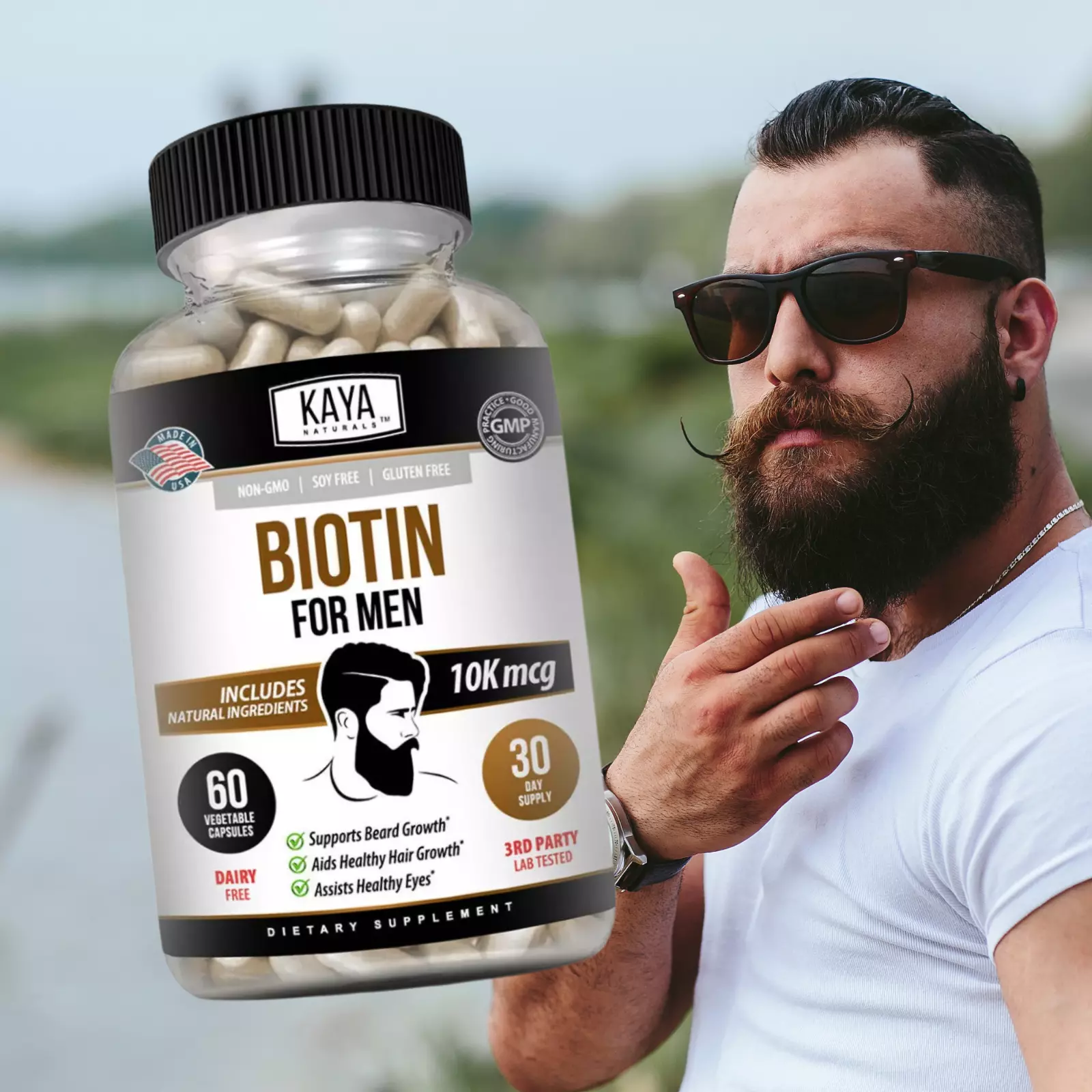 Image of Men's Biotin Supplement for Hair & Skin Support – 60 Capsules