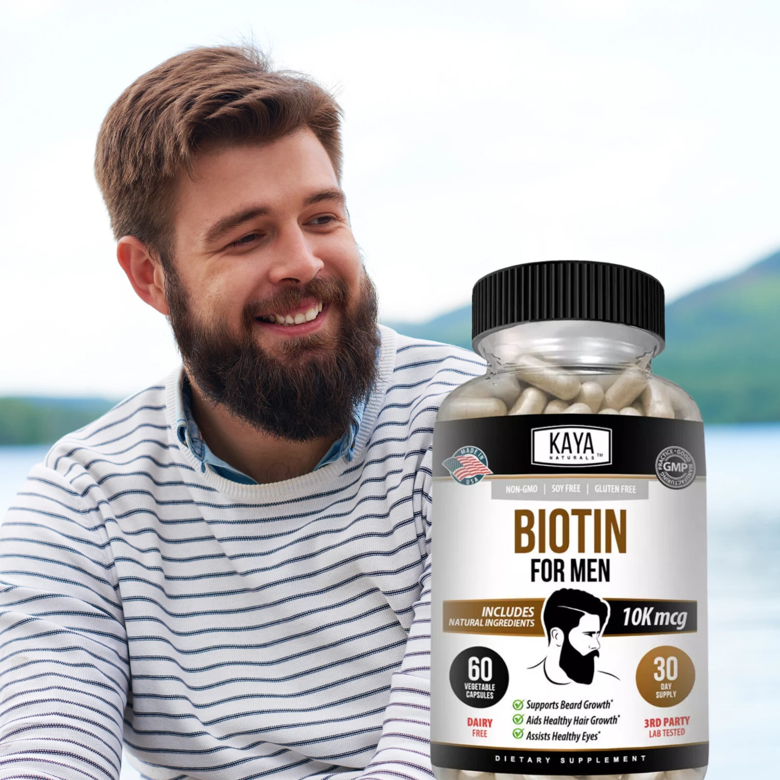 Image of Men's Biotin Supplement for Hair & Skin Support – 60 Capsules