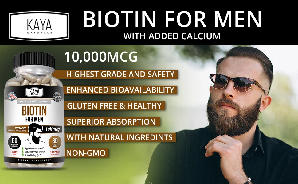 Image of Men's Biotin Supplement for Hair & Skin Support – 60 Capsules