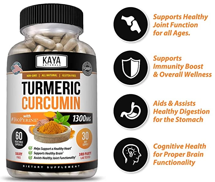 Image of Turmeric Curcumin with Bioperine for Joint Pain Support – 1300mg, 60 Capsules
