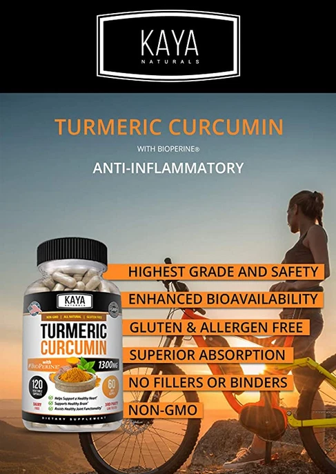 Image of Turmeric Curcumin with Bioperine for Joint Pain Support – 1300mg, 60 Capsules
