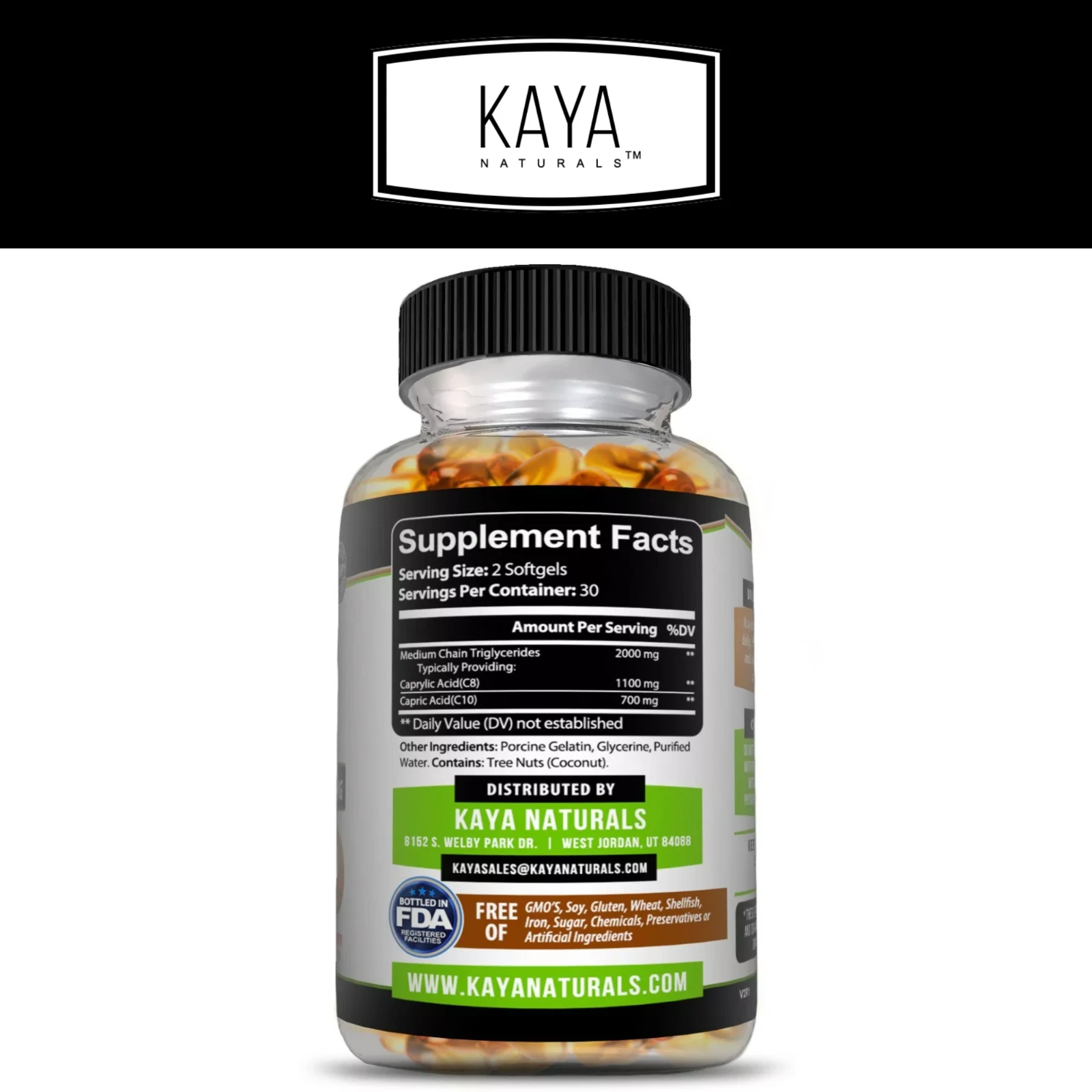 Image of Pure MCT Oil Capsules for Energy & Brain Support – 60ct, 2000mg