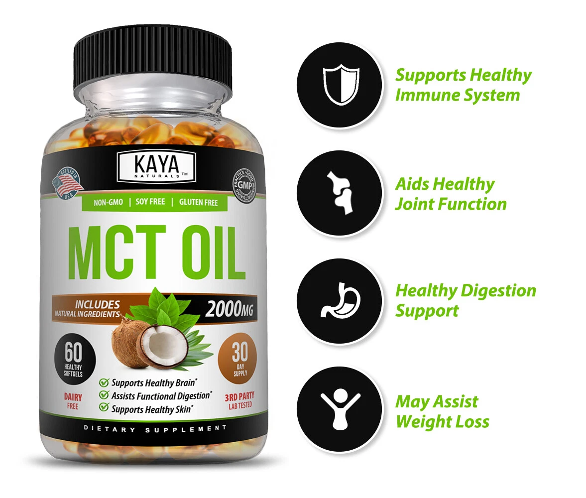 Image of Pure MCT Oil Capsules for Energy & Brain Support – 60ct, 2000mg