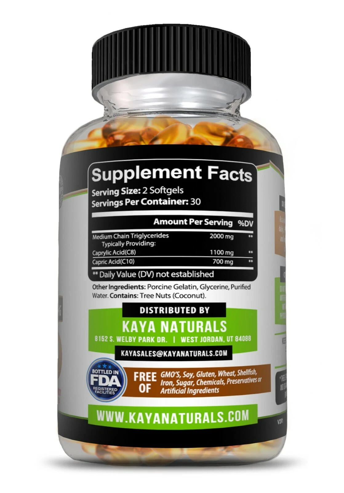 Image of Pure MCT Oil Capsules for Energy & Brain Support – 60ct, 2000mg
