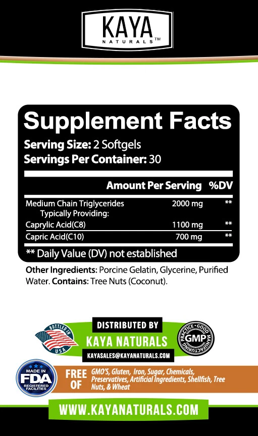 Image of Pure MCT Oil Capsules for Energy & Brain Support – 60ct, 2000mg