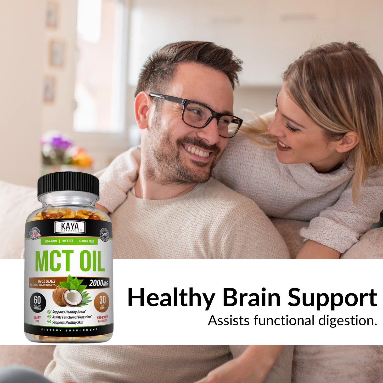 Image of Pure MCT Oil Capsules for Energy & Brain Support – 60ct, 2000mg