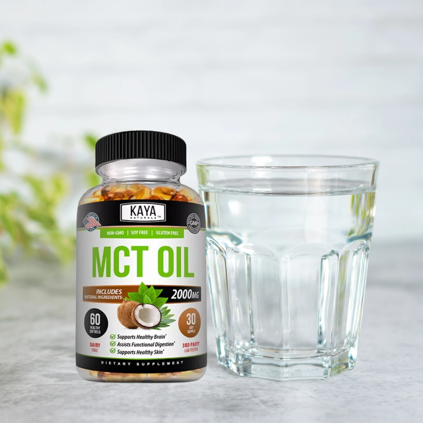 Image of Pure MCT Oil Capsules for Energy & Brain Support – 60ct, 2000mg