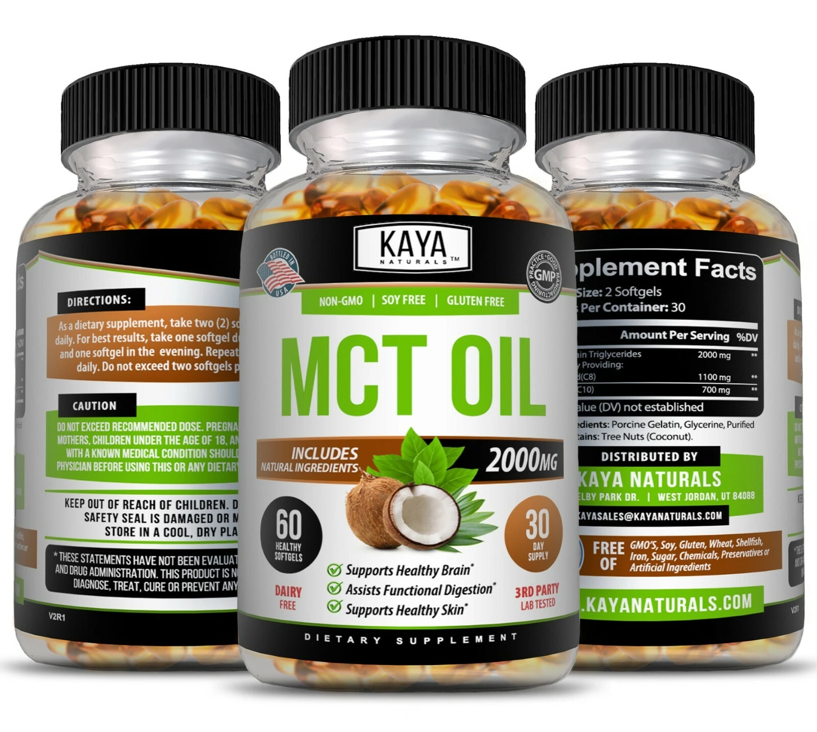 Image of Pure MCT Oil Capsules for Energy & Brain Support – 60ct, 2000mg
