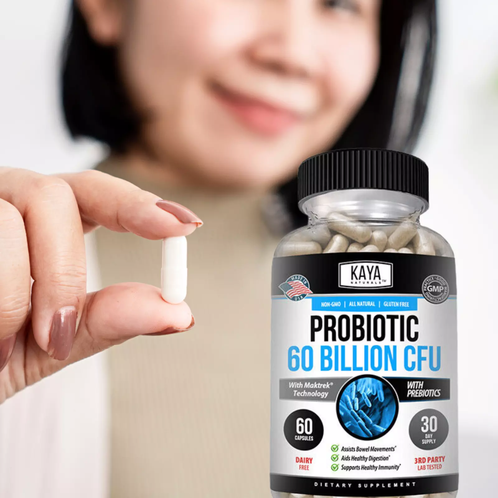 Image of Probiotic Supplement 60 Billion CFU with Prebiotics – 2 Pack, Digestive & Immune Support