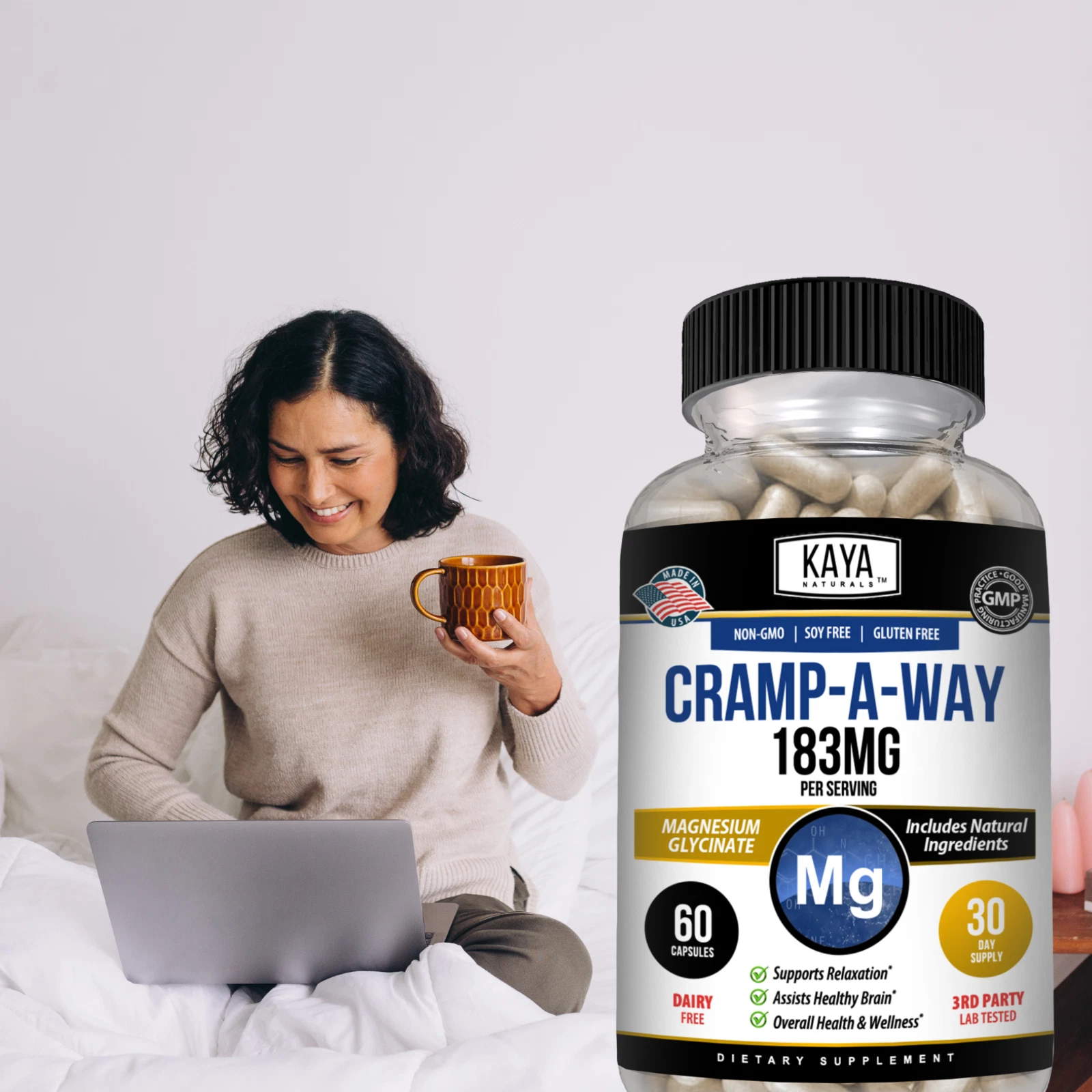 Image of Magnesium Glycinate Supplement for Sleep & Bone Support – 60 Capsules