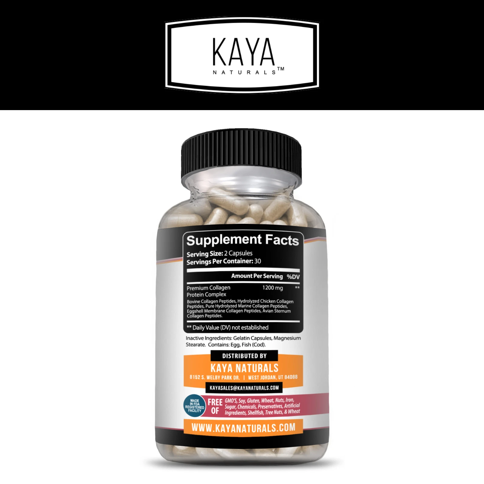 Image of Collagen Peptides Supplement for Skin & Anti-Aging Support – 2 Pack, 1200mg, 60 Capsules