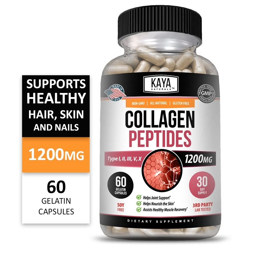 Image of Collagen Peptides Supplement for Skin & Anti-Aging Support – 2 Pack, 1200mg, 60 Capsules