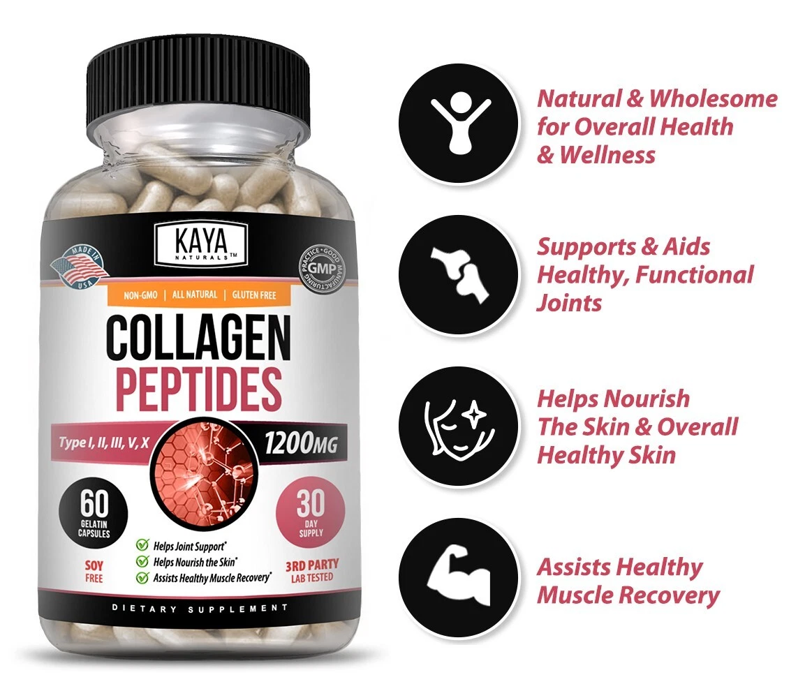 Image of Collagen Peptides Supplement for Skin & Anti-Aging Support – 2 Pack, 1200mg, 60 Capsules