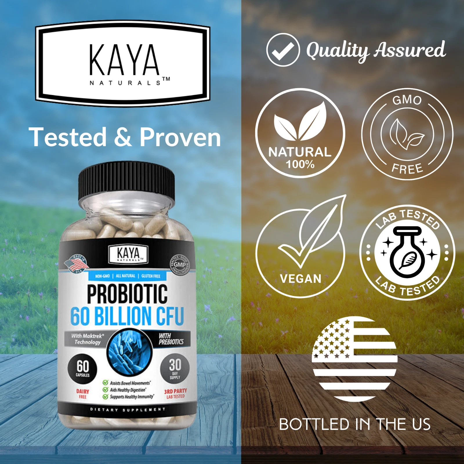 Image of Probiotic Supplement 60 Billion CFU with Prebiotics – Digestive & Immune Support, 60 Capsules