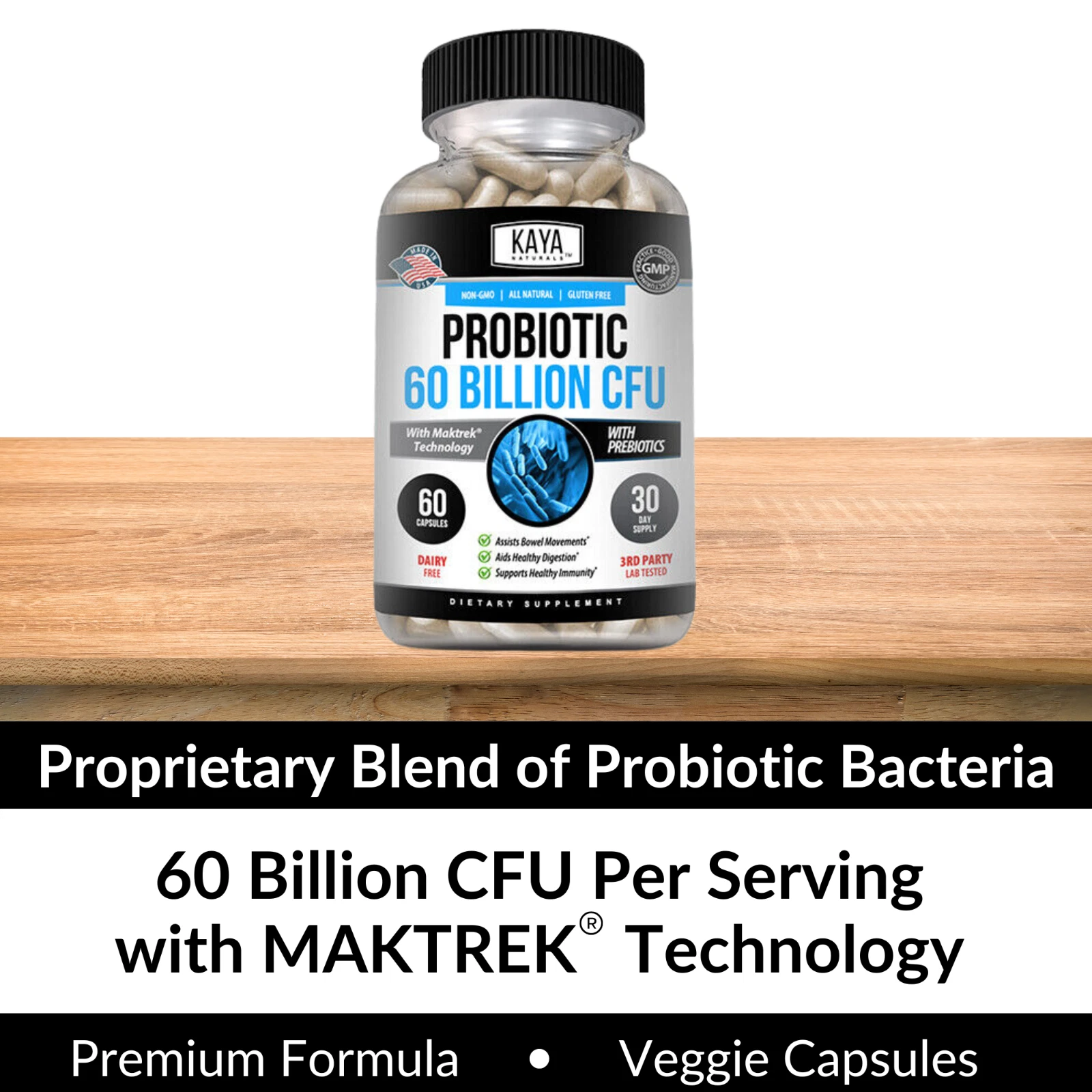 Image of Probiotic Supplement 60 Billion CFU with Prebiotics – Digestive & Immune Support, 60 Capsules