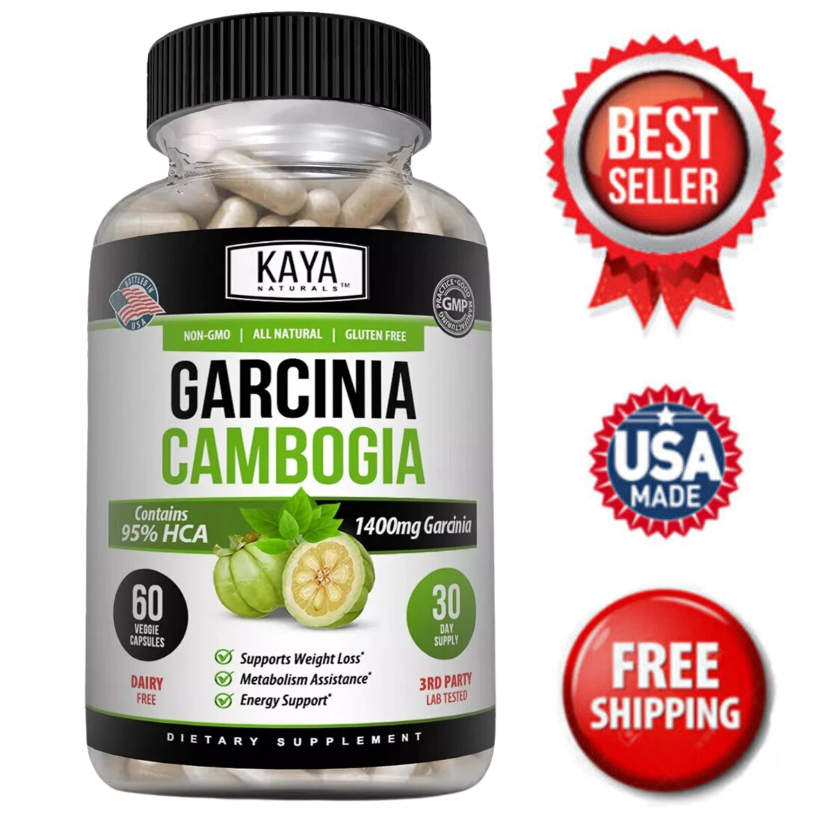 Image of Garcinia Cambogia Supplement for Weight Loss Support – 3 Pack, 60 Capsules