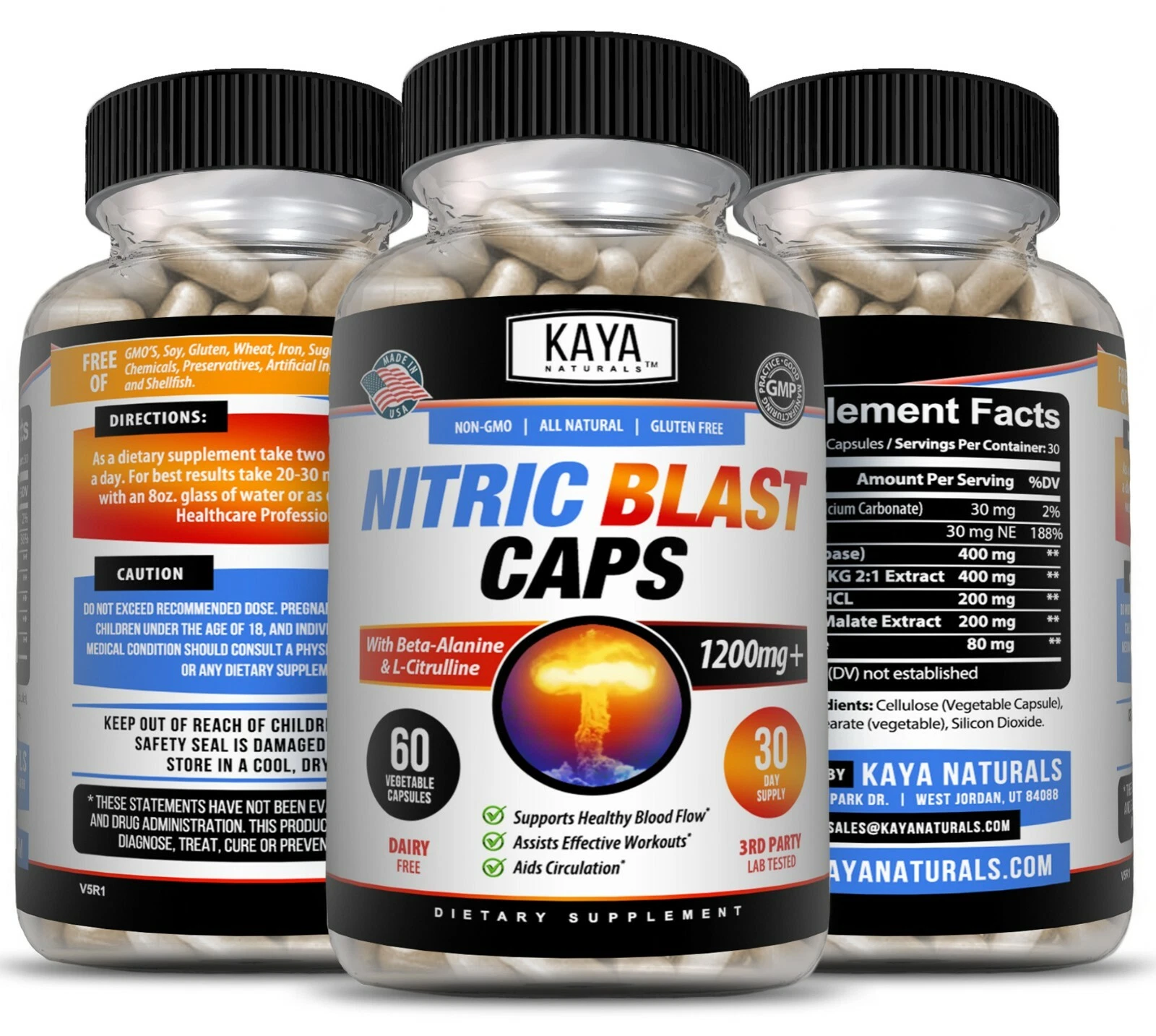 Image of L-Arginine Nitric Oxide Supplement for Libido & Testosterone Support – Nitric Blast, 60 Capsules