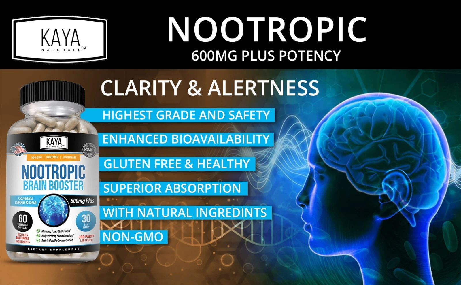Image of Nootropic Brain Booster Supplement for Brain & Memory Support – 60 Capsules