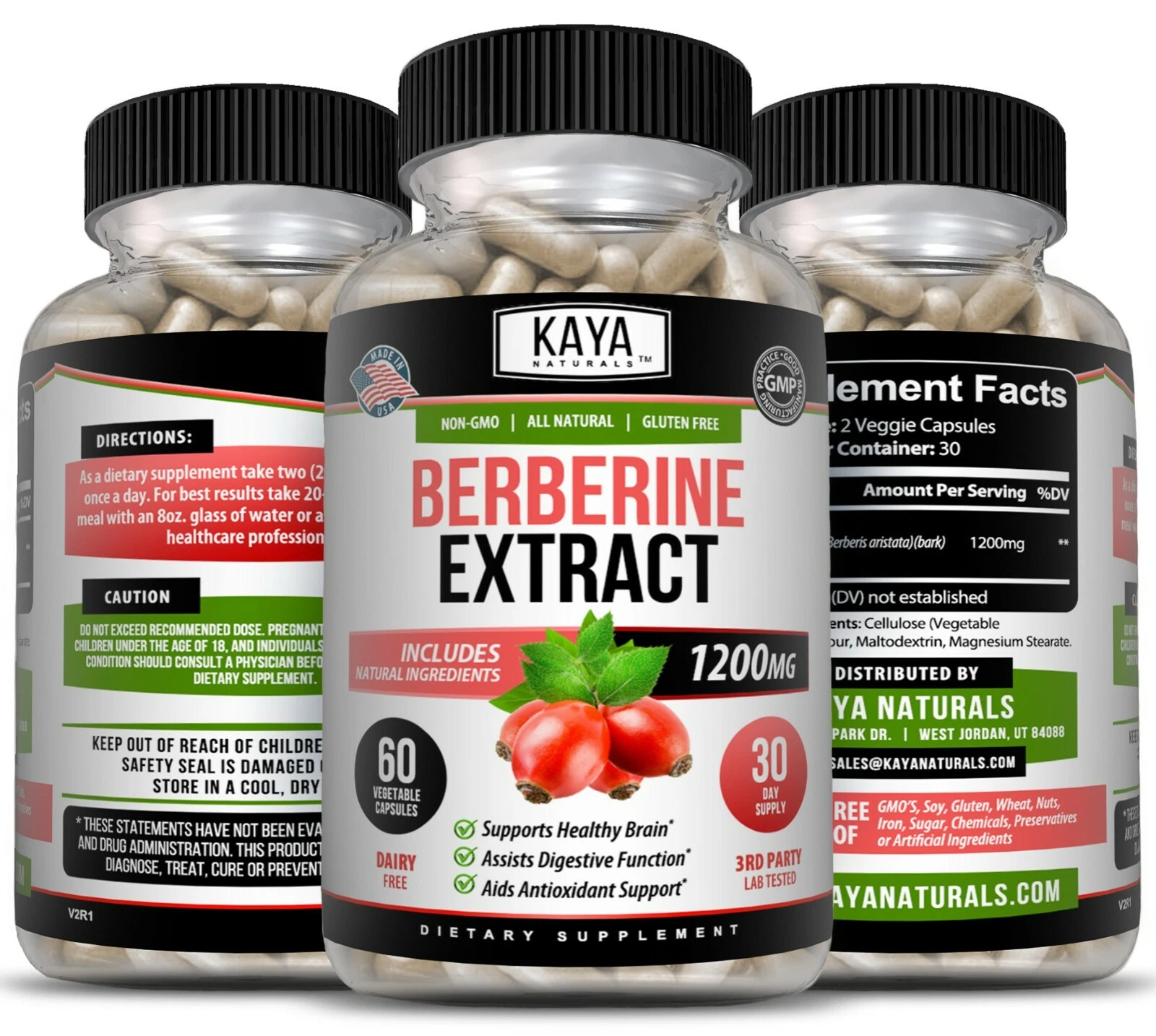 Image of Berberine HCL Supplement for Cholesterol & Anti-Inflammatory Support – 1200mg, 60 Capsules