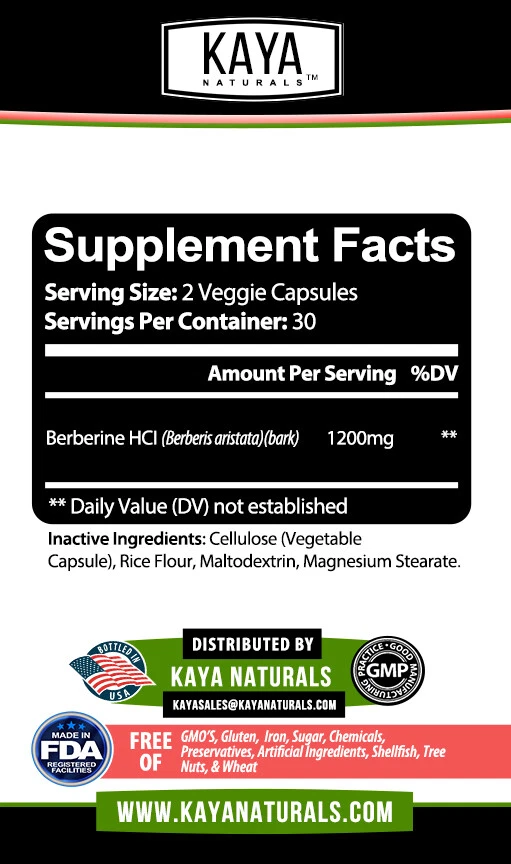 Image of Berberine HCL Supplement for Cholesterol & Glucose Support – 2 Pack, 60 Capsules