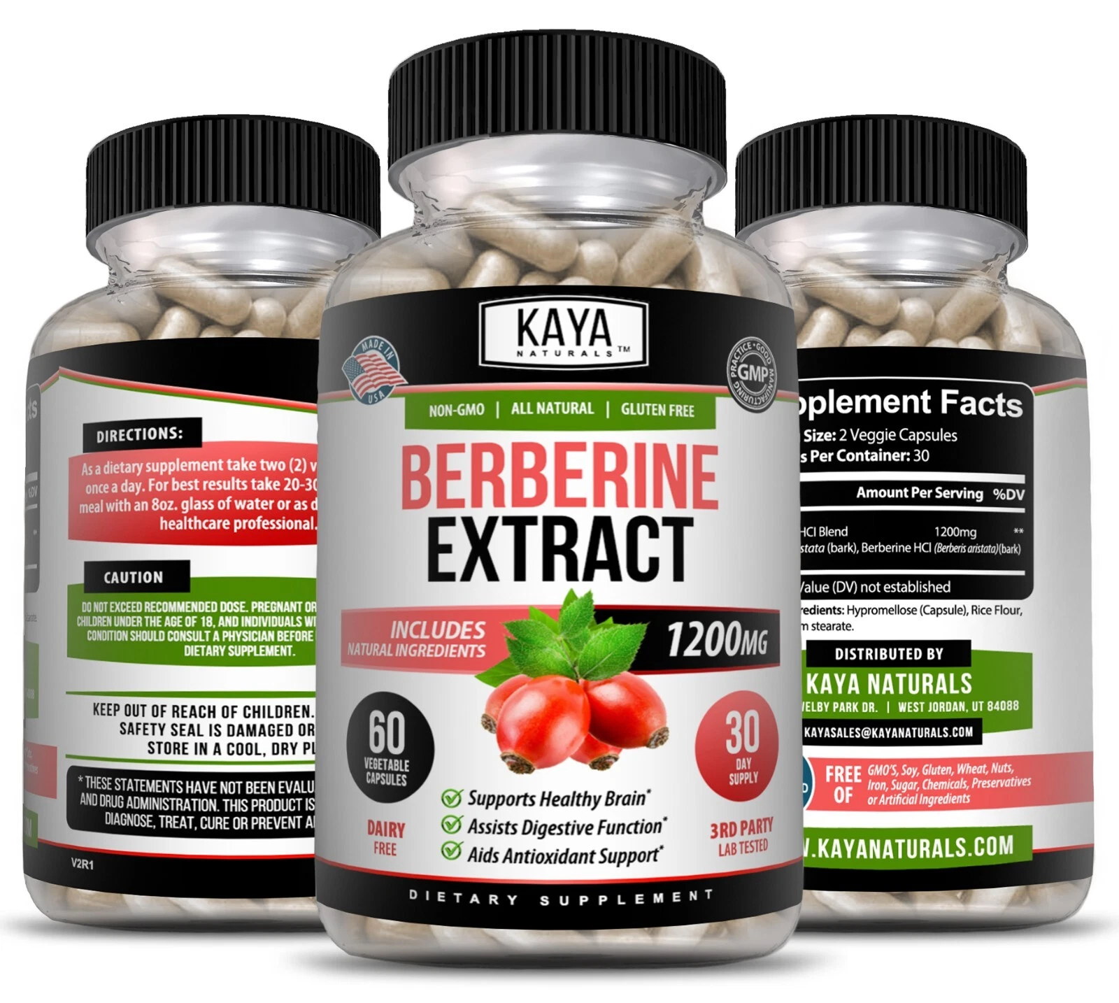 Image of Berberine HCL Supplement for Cholesterol & Glucose Support – 2 Pack, 60 Capsules