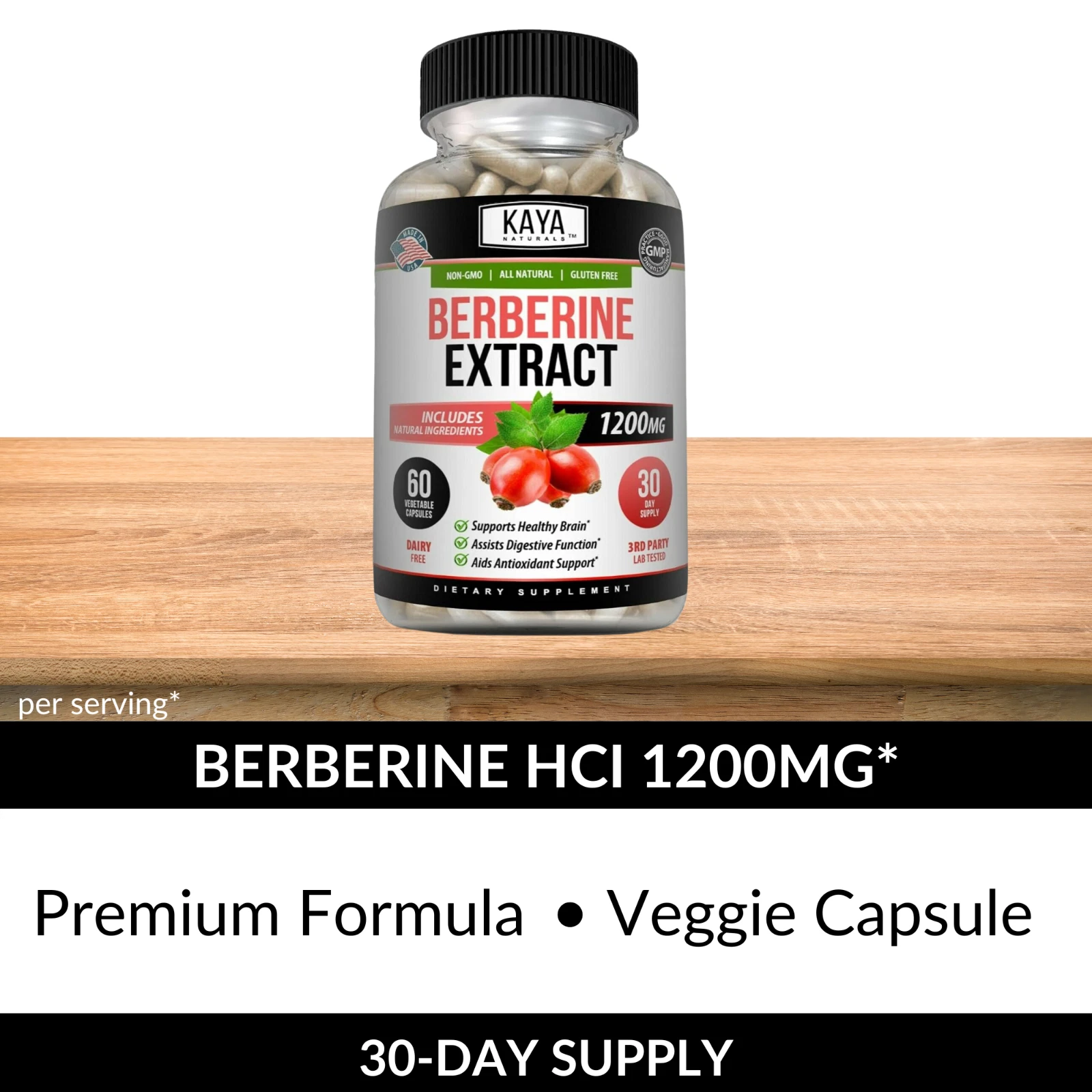 Image of Berberine HCL Supplement for Cholesterol & Glucose Support – 2 Pack, 60 Capsules