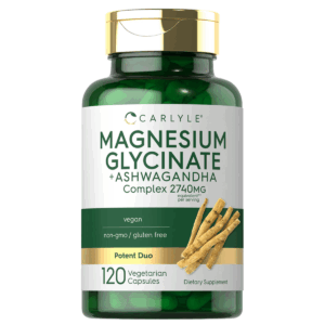 Bottle of Magnesium Glycinate with Ashwagandha 2740mg to support health and wellness