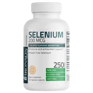 Bottle of Selenium 200mcg Amino Acid Chelate — 250 Capsules, immune support, non-GMO